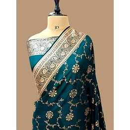 aanchal teal green katan silk saree jaal - traditional elegance at its finest