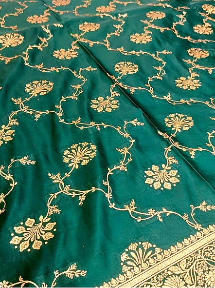 Teal Green Katan Silk Saree Jaal - Traditional Elegance at Its Finest-2