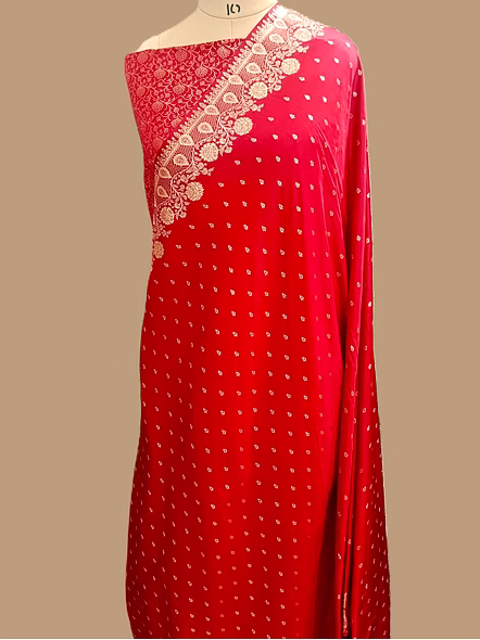Exquisite Red Katan Silk Saree Buti Jocket Blouse