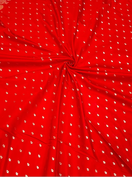 Exquisite Red Katan Silk Saree Buti Jocket Blouse-4