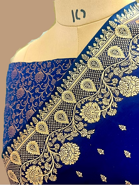 Navy Blue Katan Silk Saree Jocket Bluose - Exquisite Ethnic Attire-2