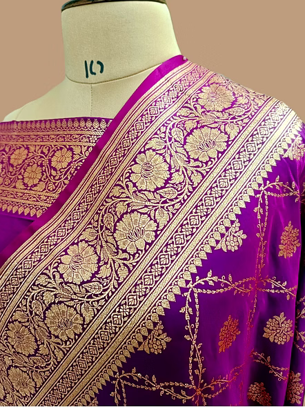 Exquisite Magenta Katan Silk Saree | Aanchal Fabric India-2