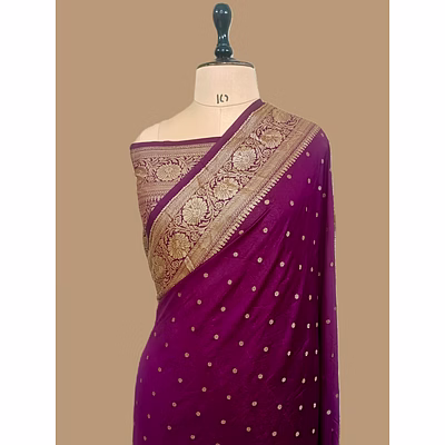 aanchal wine georgette banarasi silk saree with brocade blouse