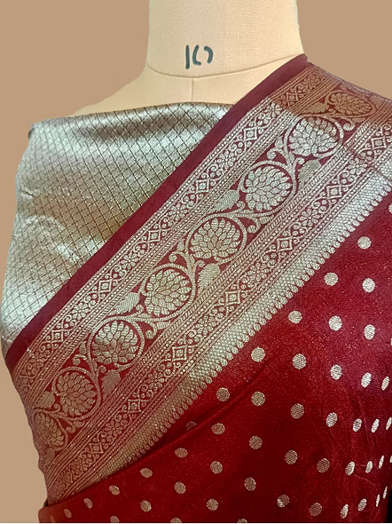Coffee Colour Georgette Banarasi Silk Saree with Brocade Blouse-2