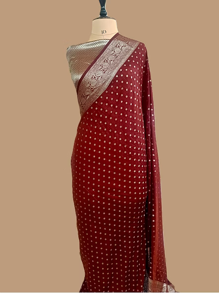 Coffee Colour Georgette Banarasi Silk Saree with Brocade Blouse-1