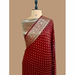 aanchal coffee colour georgette banarasi silk saree with brocade blouse
