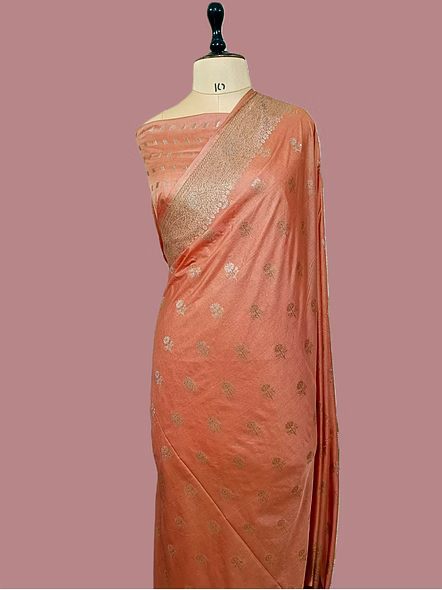 Stunning Skini Pink Banarasi Silk Saree by Aanchal Fabric