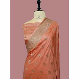stunning skini pink banarasi silk saree by aanchal fabric