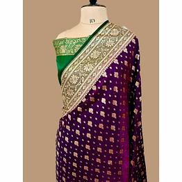 aanchal elegant magenta nylon satin silk banarasi saree with contrast border