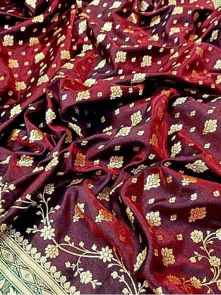 Mahroon Nylon Satin Silk Banarasi Saree with Contrast Border - Elegant Ethnic Wear-4