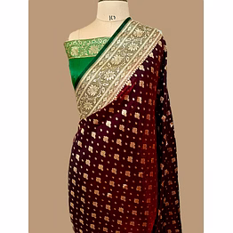 aanchal mahroon nylon satin silk banarasi saree with contrast border - elegant ethnic wear