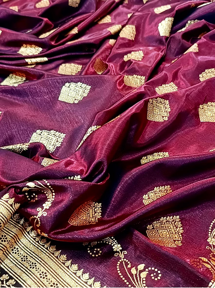 Elegant Mahroon Nylon Satin Silk Banarasi Saree - Aanchal Fabric-4
