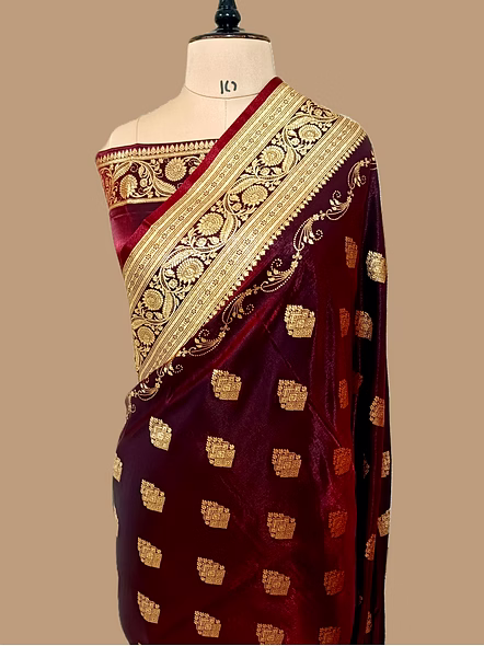 Elegant Mahroon Nylon Satin Silk Banarasi Saree - Aanchal Fabric-AF-0039-MN