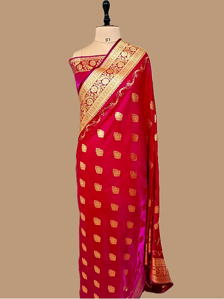 Elegant Rani Nylon Satin Silk Banarasi Saree by Aanchal Fabric