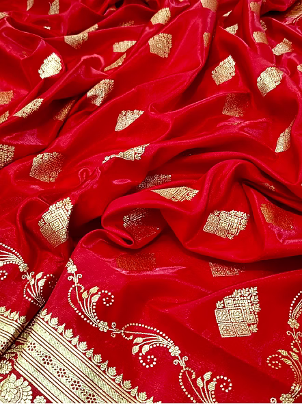 Elegant Red Nylon Satin Silk Banarasi Saree - A Timeless Tradition-4