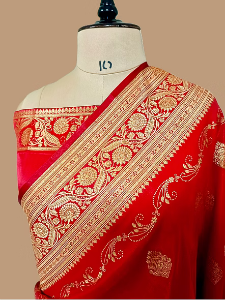 Elegant Red Nylon Satin Silk Banarasi Saree - A Timeless Tradition-2