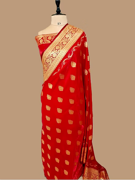 Elegant Red Nylon Satin Silk Banarasi Saree - A Timeless Tradition
