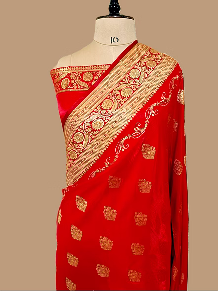 Elegant Red Nylon Satin Silk Banarasi Saree - A Timeless Tradition