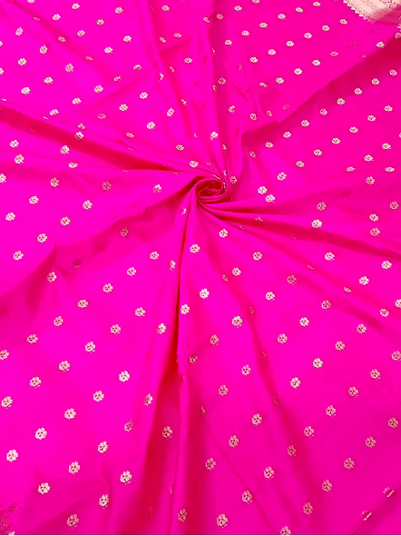 Exquisite Rani Pure Chiniya Silk Banarasi Buti Saree with Silver Zari Embellishments-4