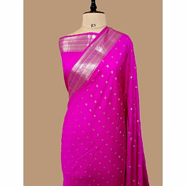 aanchal exquisite rani pure chiniya silk banarasi buti saree with silver zari embellishments