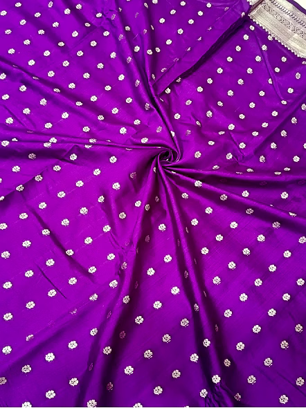 Purple Pure Chiniya Silk Banarasi Buti Saree | Elegant Indian Ethnic Wear-4