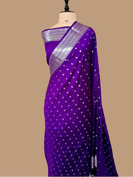 Purple Pure Chiniya Silk Banarasi Buti Saree | Elegant Indian Ethnic Wear