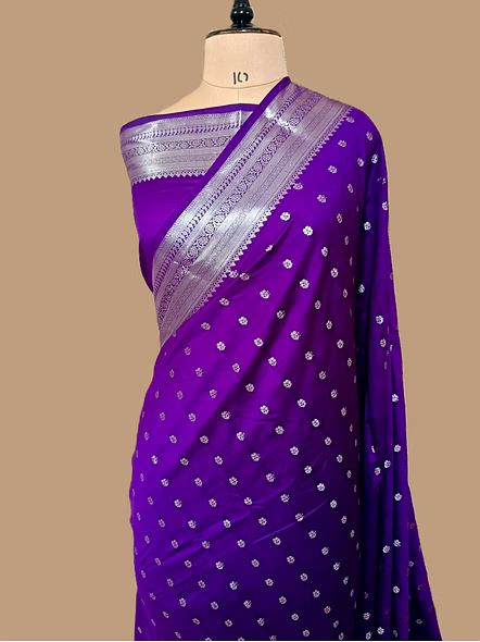 Purple Pure Chiniya Silk Banarasi Buti Saree | Elegant Indian Ethnic Wear