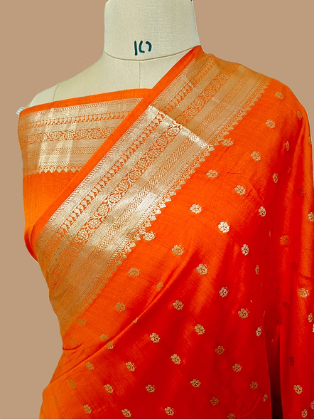 Orange Pure Chiniya Silk Banarasi Buti Saree - Exquisite Traditional Elegance-2