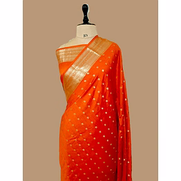 aanchal orange pure chiniya silk banarasi buti saree - exquisite traditional elegance