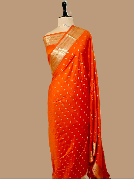 Orange Pure Chiniya Silk Banarasi Buti Saree - Exquisite Traditional Elegance-1