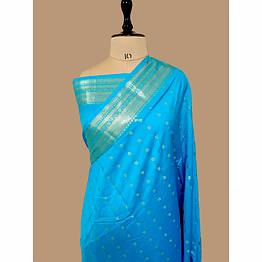 aanchal elegant firozi pure chiniya silk banarasi buti saree with silver zari detailing