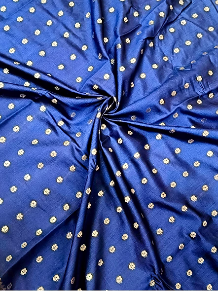 Navy Blue Pure Chiniya Silk Banarasi Buti Saree - Traditional Elegance-4