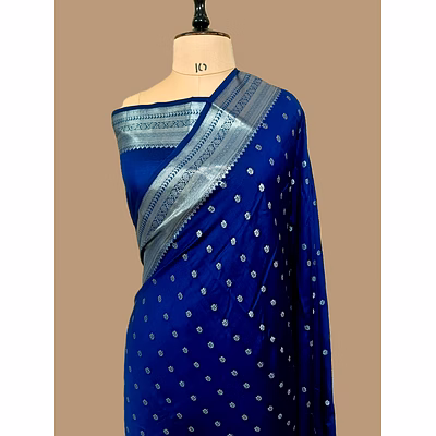 aanchal navy blue pure chiniya silk banarasi buti saree - traditional elegance
