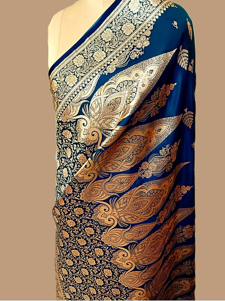 Exquisite Navy Blue Katan Silk Banarasi Saree - A Timeless Beauty-3