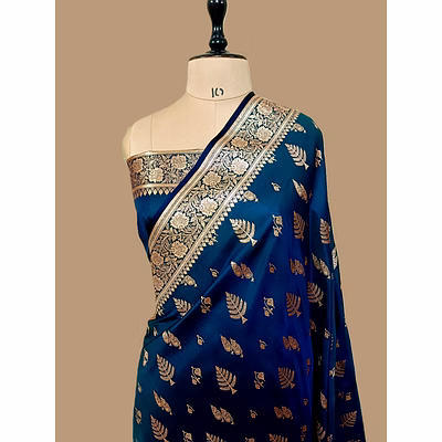 aanchal exquisite navy blue katan silk banarasi saree - a timeless beauty