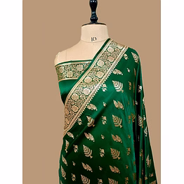 buy elegant bottle green katan silk banaras saree online - aanchal fabric