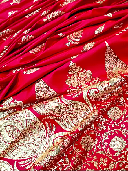 Strawberry Red Katan Silk Banarasi Saree - Exquisite Elegance-4
