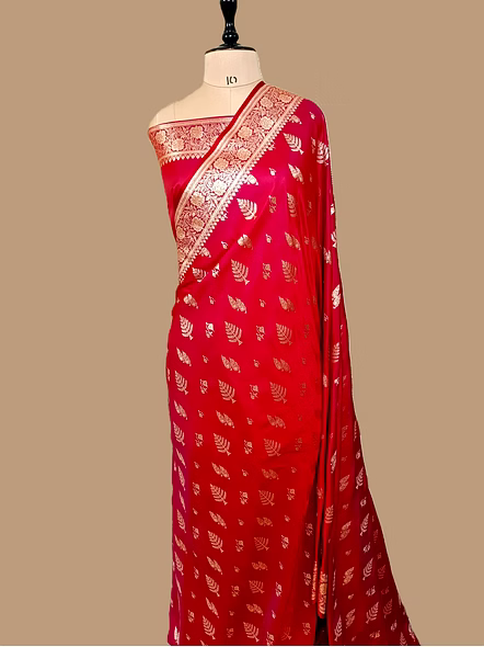 Strawberry Red Katan Silk Banarasi Saree - Exquisite Elegance