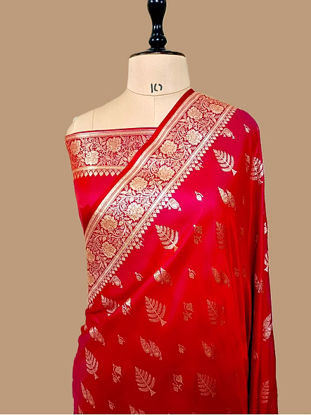 Strawberry Red Katan Silk Banarasi Saree - Exquisite Elegance