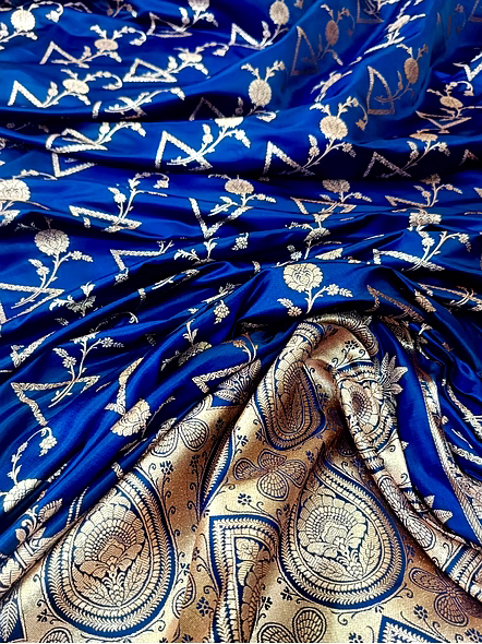 Royal Blue Katan Silk Banarasi Saree - Exquisite Handcrafted Elegance-4