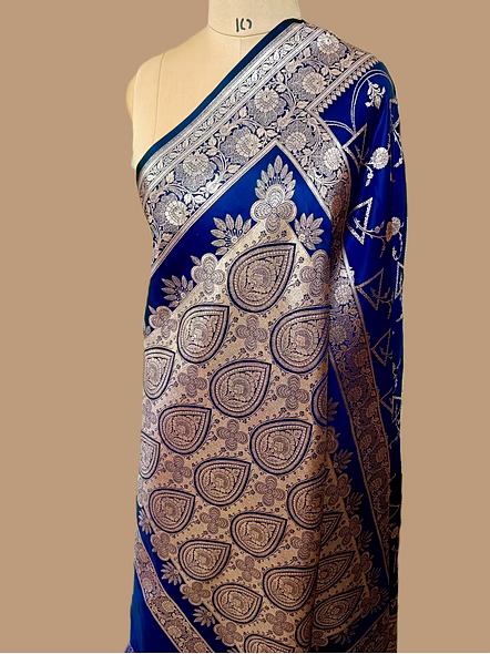 Royal Blue Katan Silk Banarasi Saree - Exquisite Handcrafted Elegance-3