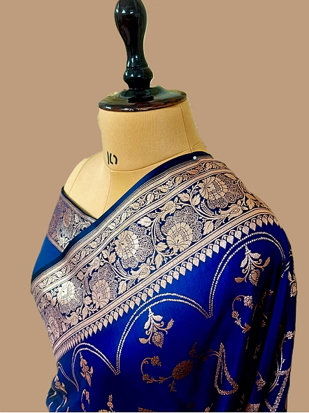 Royal Blue Katan Silk Banarasi Saree - Exquisite Handcrafted Elegance-2