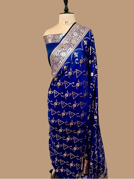 Royal Blue Katan Silk Banarasi Saree - Exquisite Handcrafted Elegance-1