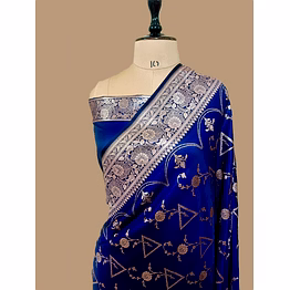 aanchal royal blue katan silk banarasi saree - exquisite handcrafted elegance