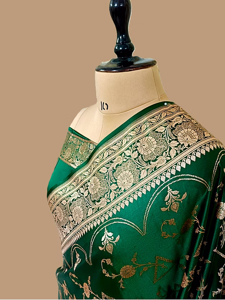 Luxurious Bottle Green Katan Silk Banarasi Saree - Handcrafted Elegance-2