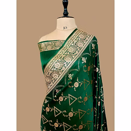 aanchal luxurious bottle green katan silk banarasi saree - handcrafted elegance
