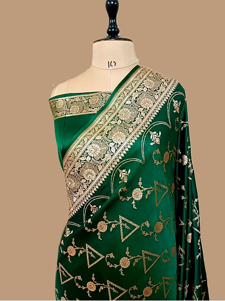 Luxurious Bottle Green Katan Silk Banarasi Saree - Handcrafted Elegance