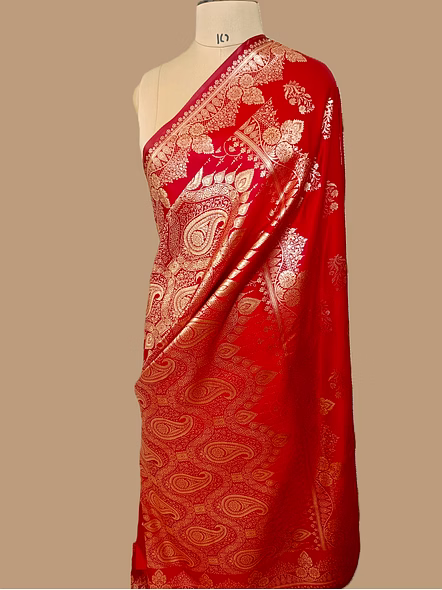Red Katan Silk Banarasi Saree - Traditional Elegance and Grace-3
