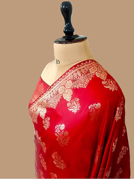 Red Katan Silk Banarasi Saree - Traditional Elegance and Grace-2