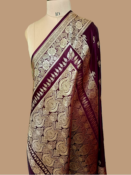 Wine Katan Silk Banarasi Saree - Exquisite Elegance and Timeless Sophistication-3